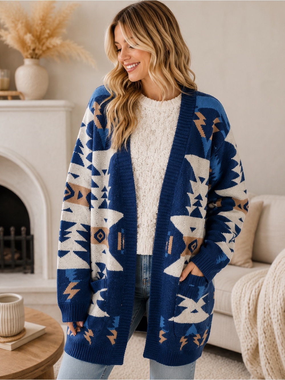 Oversized Southwestern Aztec Cardigan Sweater – Size XL